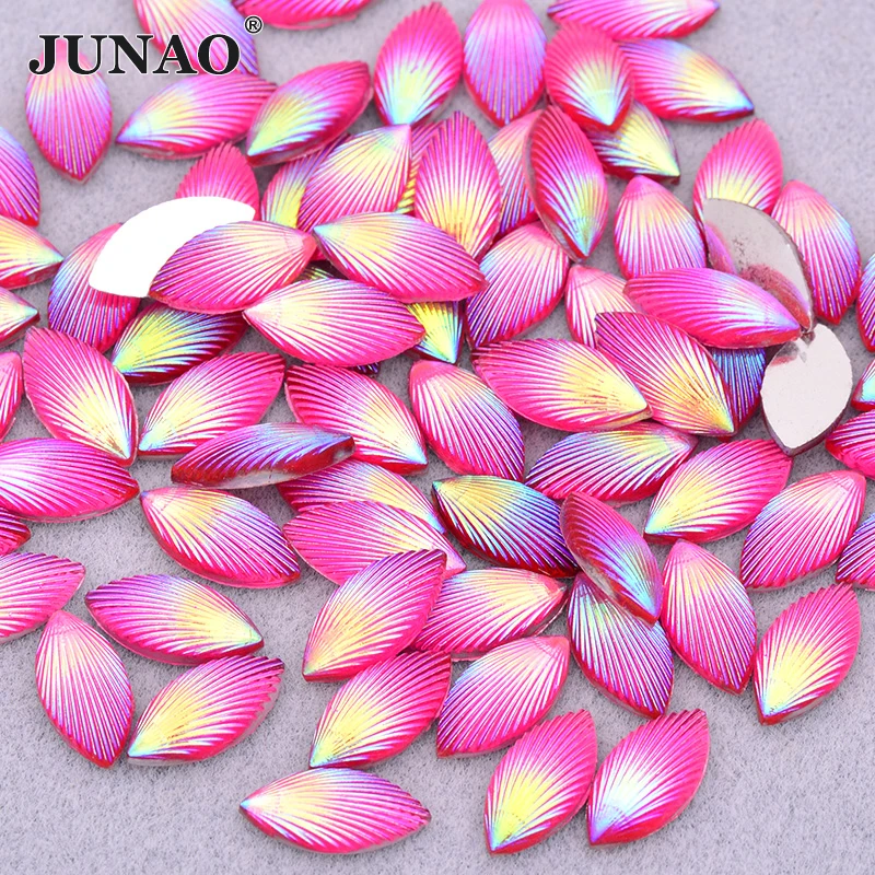 JUNAO 7x15mm Glitter Black AB Crystal Rhinestone Applique Flatback Crystal Stones Stickers Resin Strass Diamond for Crafts