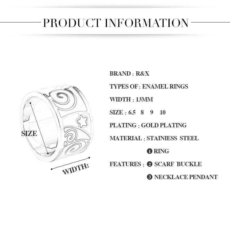 R&X New fashion jewelry enamel jewelry Colored enamel ring America and Europe pop stainless steel ring