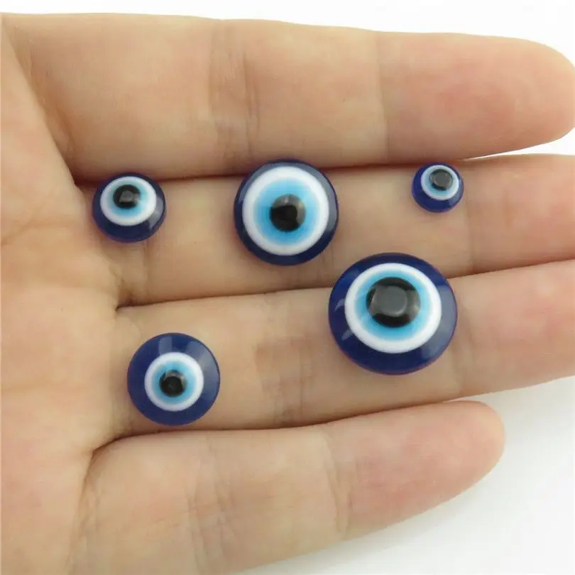 Gorąca sprzedaż 6/8/10/12/14/25mm Niebieskie żywiczne tureckie koraliki Evil Eye Flat Back Ojo Turco Charms do naszyjników Bransoletka Biżuteria — zdjęcie 4