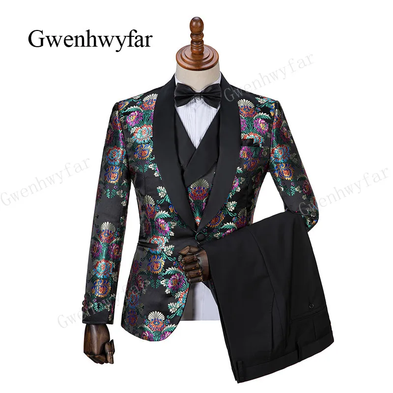 

Gwenhwyfar New Latest Wedding Coat Italian Black One-breasted Vest Men's West Body 3 Sets Of Tuxedo Custom Groom Suit Men