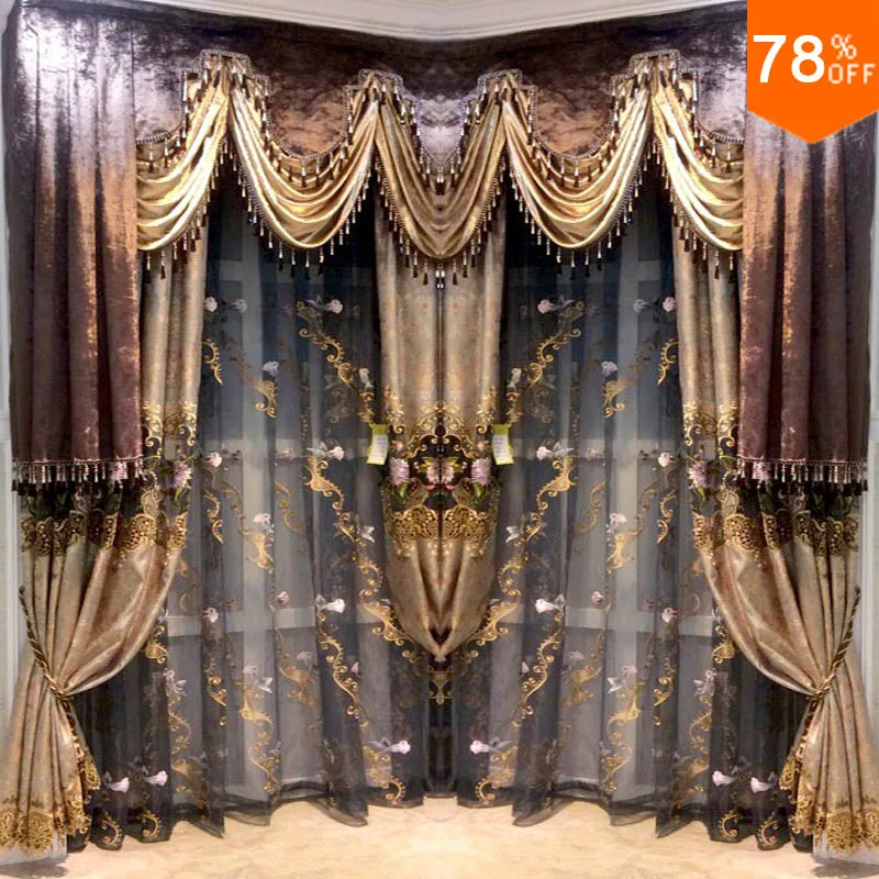 

best quality new 2018 Hotel Coffee luxury Black out curtains Round corner window Euro style designer coffee room drapes curtains