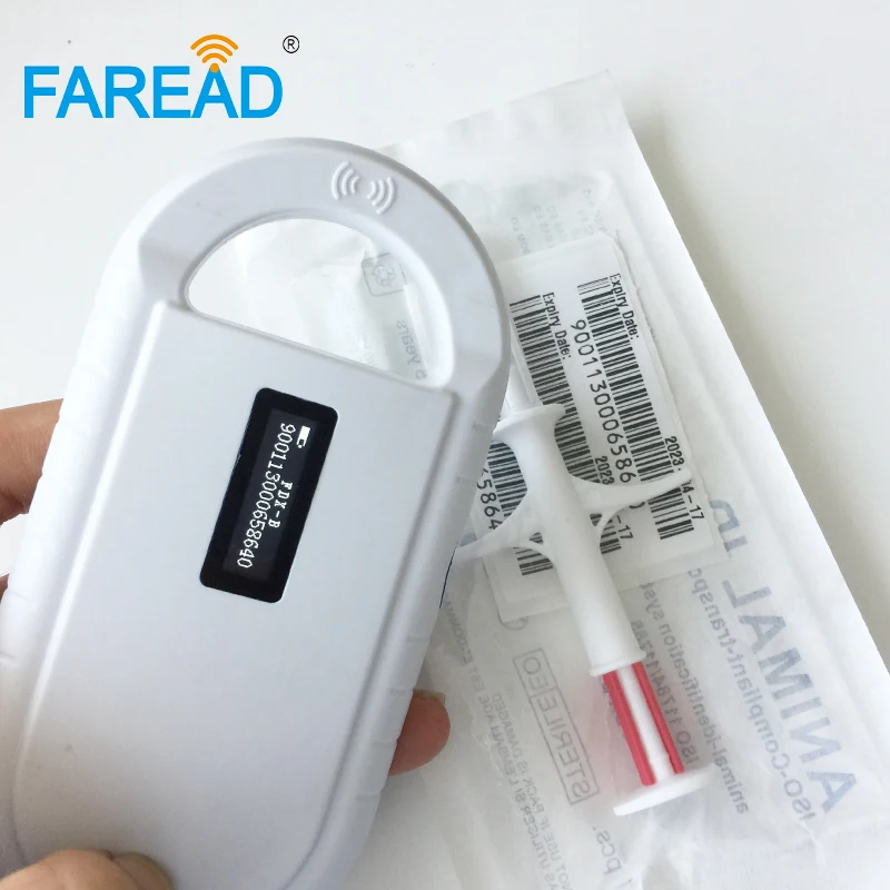 

x40pcs 1.4x8mm FDX-B pet implants microchip glass tag injector+ x1pc RFID 134.2KHz Animal USB portable ID microchip Reader