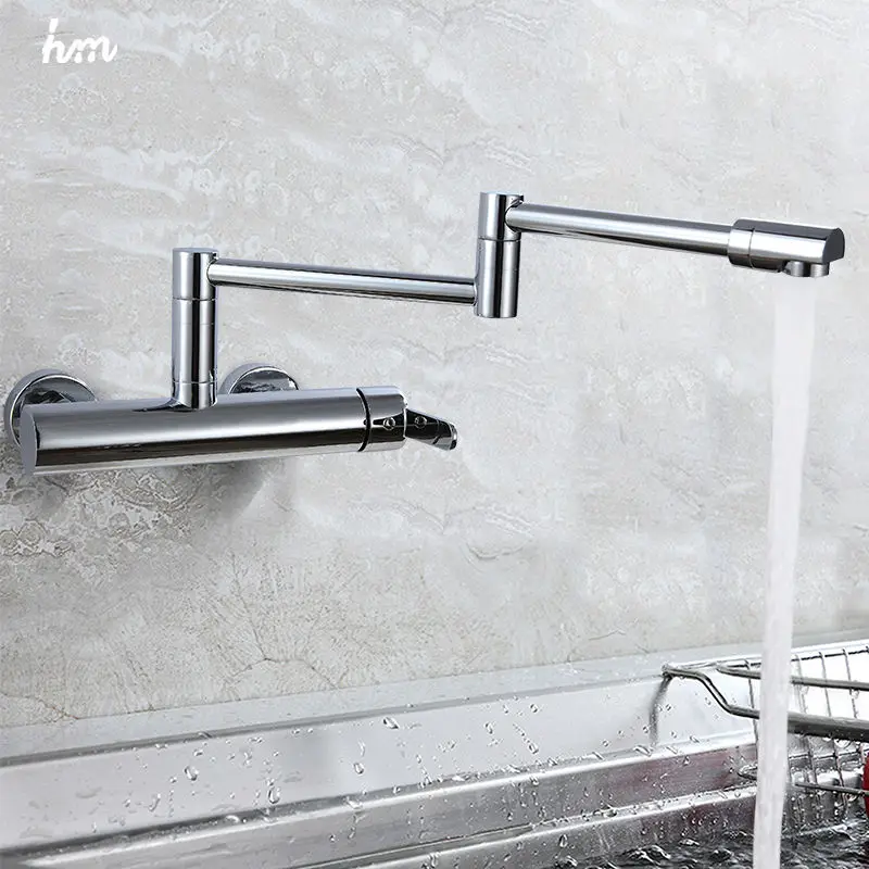 hm Kitchen Faucets Kitchen Sink Faucets Single Handle Mixer Tap Chrome Finish Pot Filler Faucet 100% Brass Folding Faucet