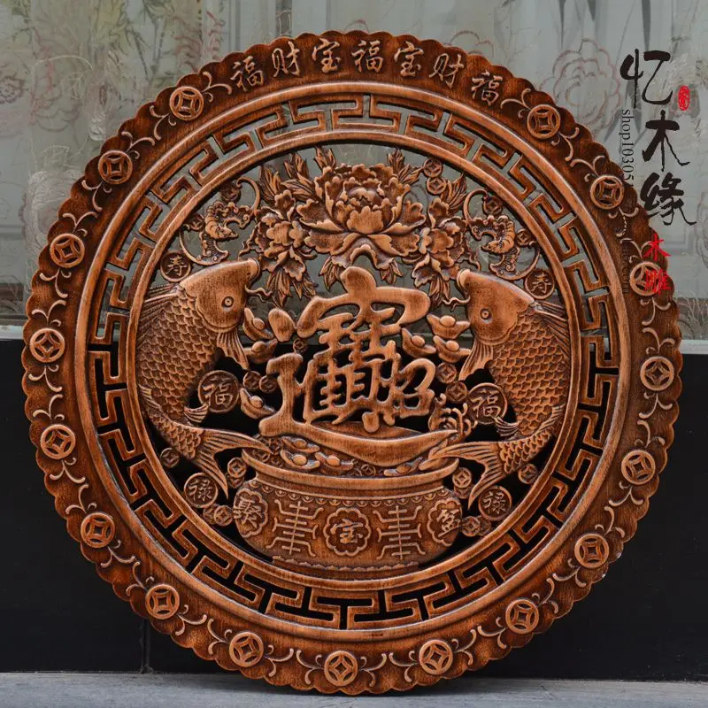 Camphor wood carving wood carving Pendant pendant Chinese TV background wall decoration Home Furnishing living room