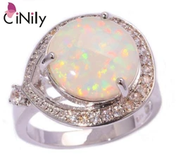 CiNily Created White Fire Opal Cubic Zirconia Silver Plated Wholesale Fashion Wedding for Women Jewelry Ring Size 6-10 OJ5405