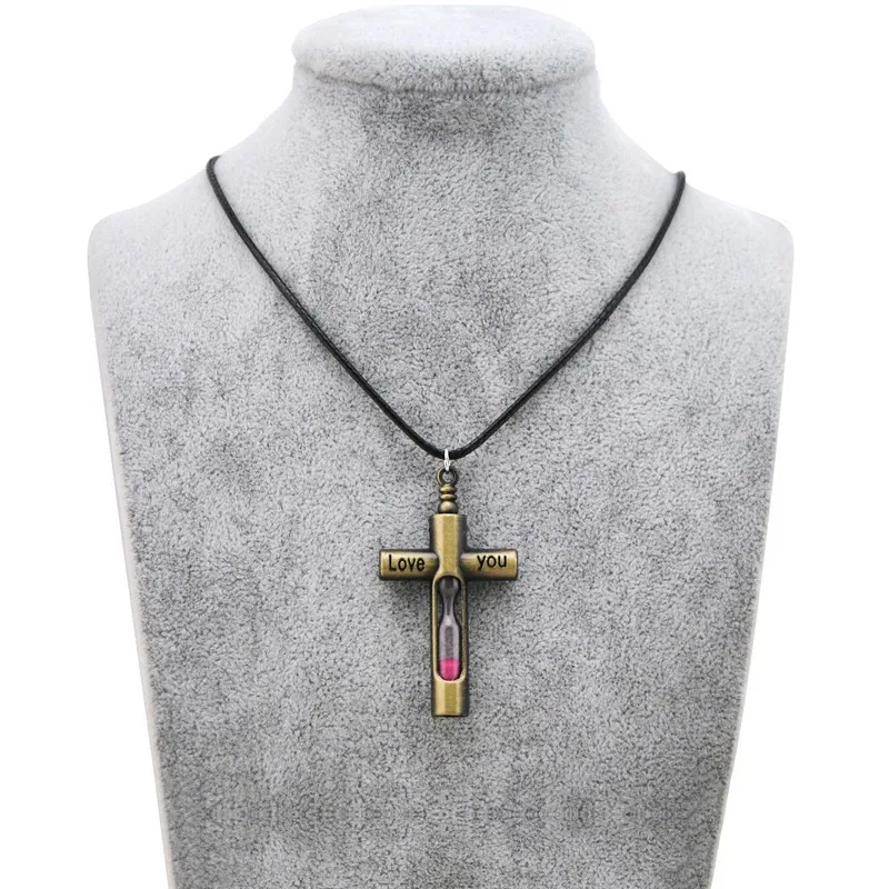 Original New Vintage Cross Hourglass Necklaces Women Jesus Crucifix Pendant Necklace Men Prayer Christian Jewelry Party Gift