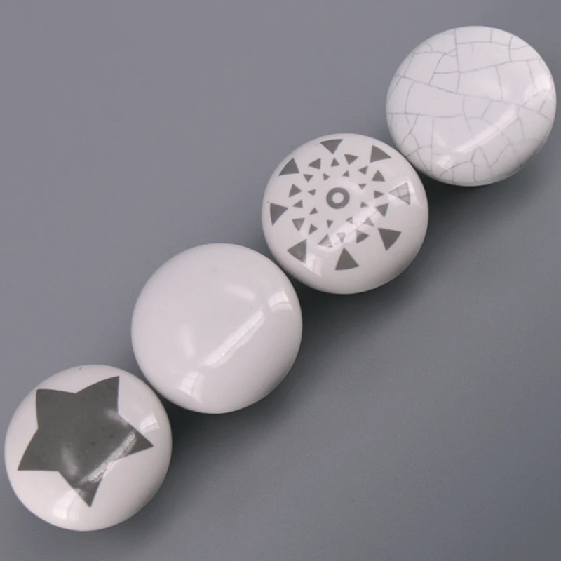 1PCS Kitchen Door Cabinets Cupboard Round Knobs Handles Star Clock Printed White Ceramic Porcelain Pull Handle Knob for kid room