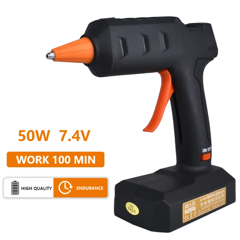 50W wireless lithium battery glue gun home DIY production repair bonding Cordless hot melt glue gun with 7mm glue stick EU / US