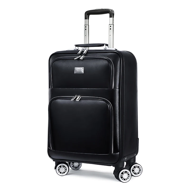 GraspDream men Genuine cow Leather cabin trolley suitcase spinner brand carry on business travel bag rolling luggage on wheels
