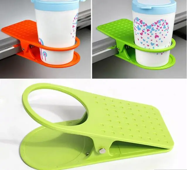 2016 New Home Office Drink Plastic Cup Coffee Holder Desk Cup Holder Clip Lap Table Folder Reading Creative Design Table Manager