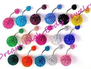 

Crystal Belly Bar Nave Button Ring Fashion Body Piercing Jewelry Newest Mixed Color 316L Gem 14G Popular Colorful Ball