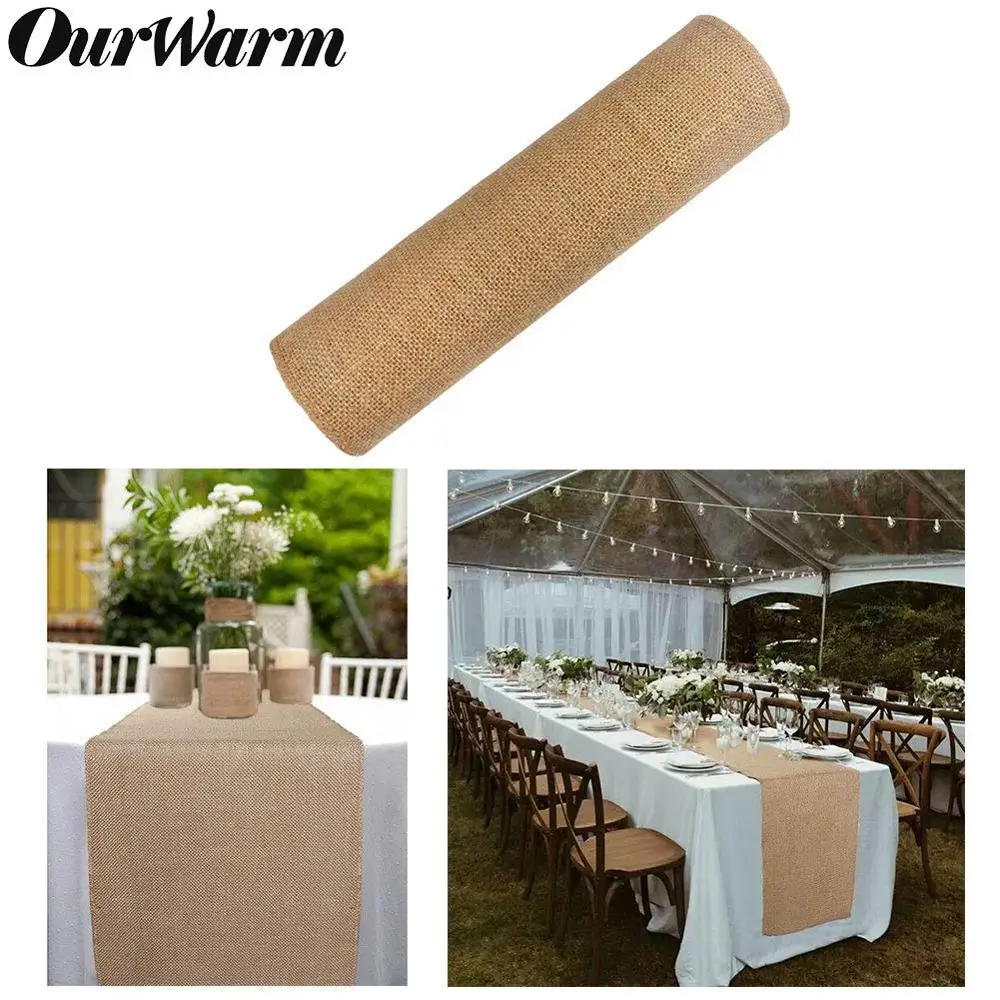 

OurWarm 30x275cm Natural Jute Hessian Burlap Table Runner for Country Vintage Wedding Decoration Rustic Farmhouse Kitchen Decor