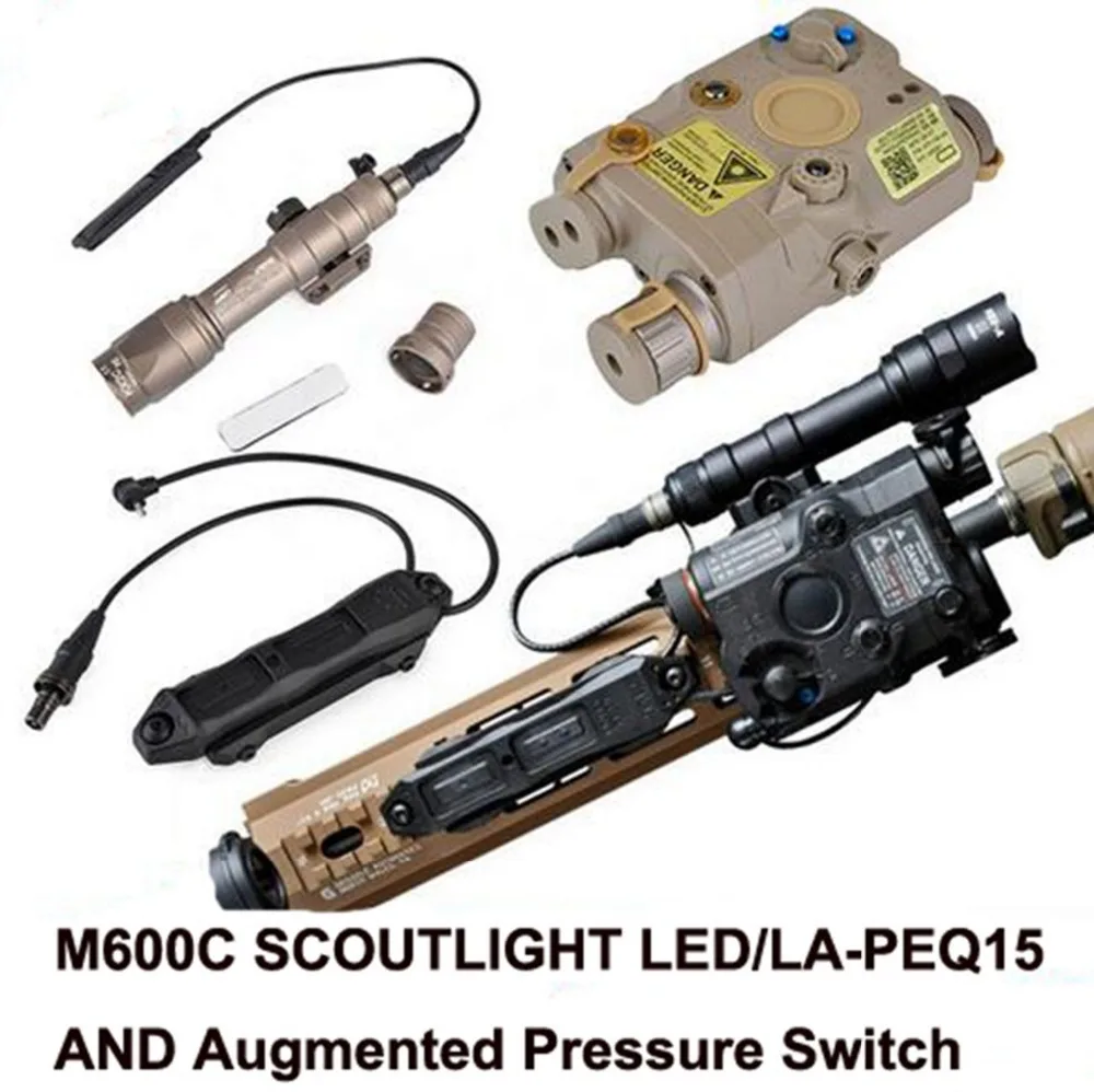 

Tactical Combination M600C Weapon Flashlight 3PCS Airsoft LA PEQ15 Red Dot Light PEQ Red Laser Remote Switch Augmented Pressure