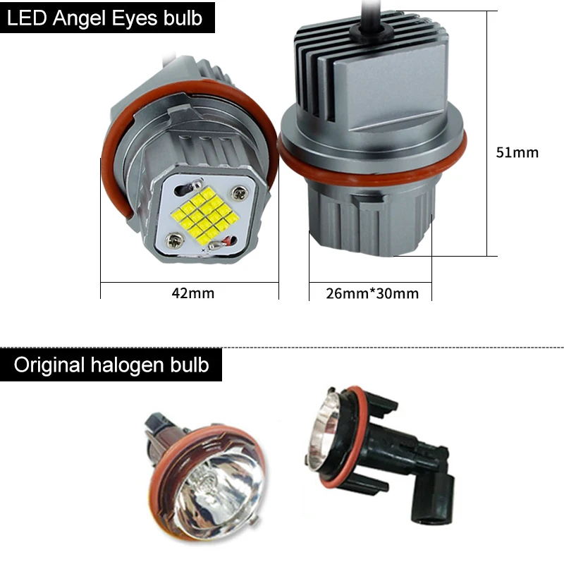 2Pcs 80W Error Free LED Angel Eyes Marker Lights Bulbs For BMW E39 E53 E60 E61 E63  E65 E66 E87 525i 530i xi 545i X3 M5 X5 00-09