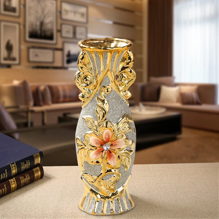 Jingdezhen ceramic vase floor decoration flower desk vase Home Furnishing small European TV cabinet crafts plating gold