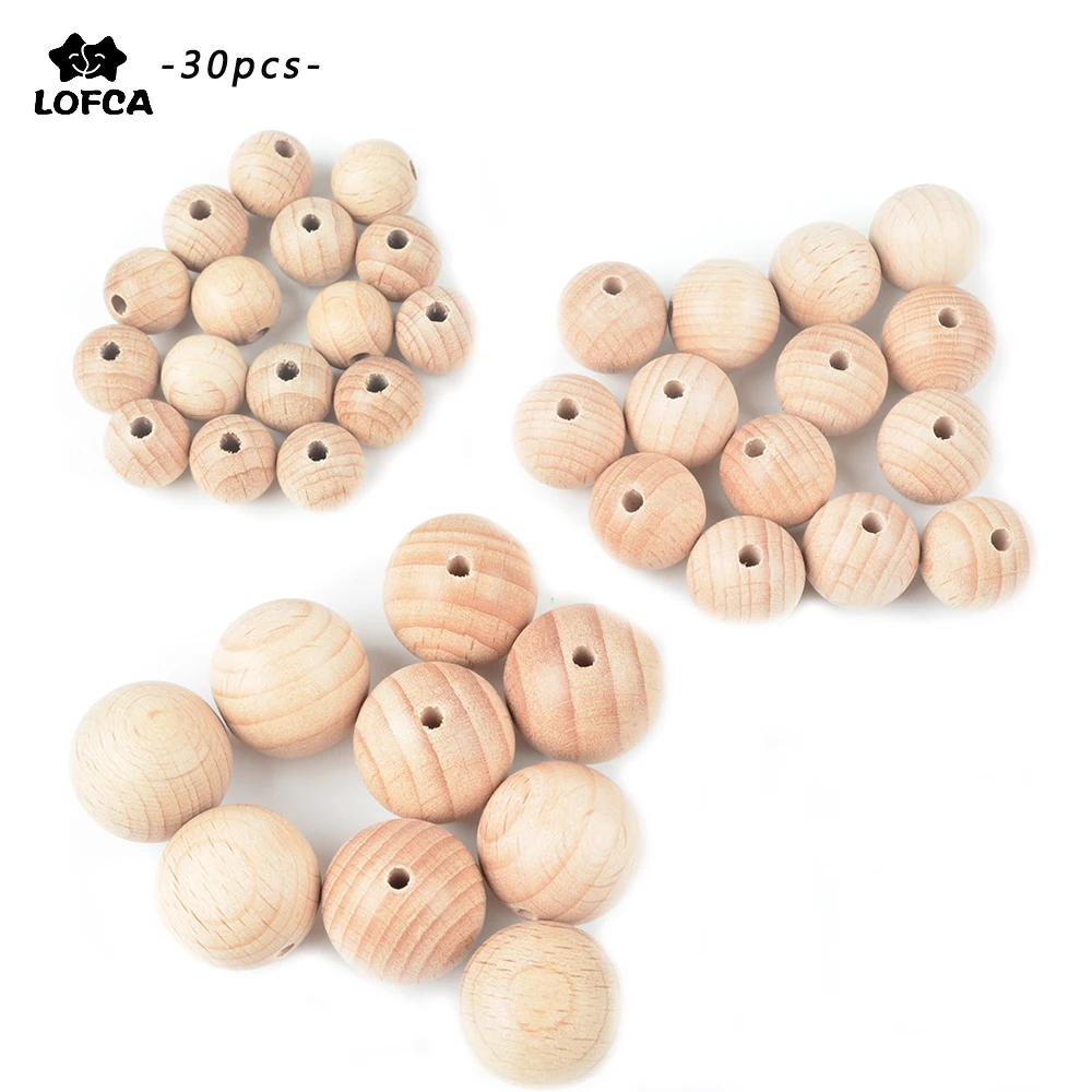 LOFCA 12/15/20 mm Wooden Beads 30pcs/lot Natural Wood Beads DIY Jewelry Making Baby Toys Wooden Beads Jewelry Wholesale