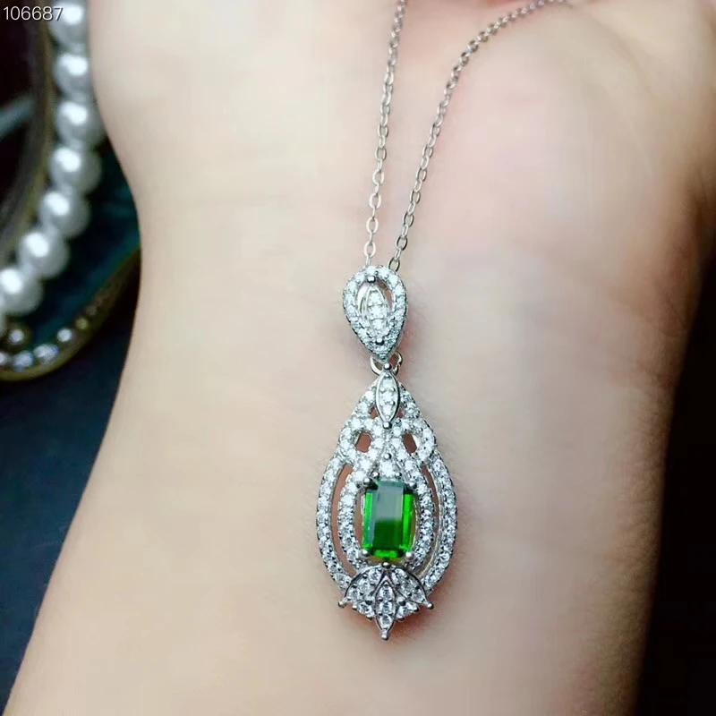 

chic clear green diopside gemstone pendant for necklace for girl ornament natural gem real 925 silver birthday gift sale