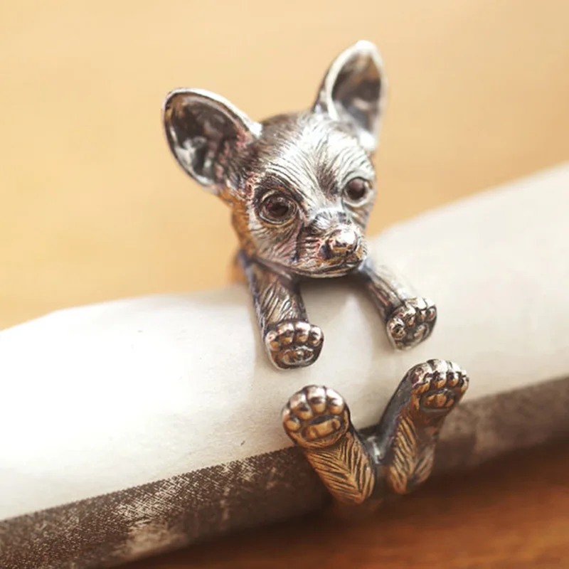 Vintage Adjustable Chihuahua Wrap Ring Retro Men Rings High Quality Brand Designer Dog Jewelry free ship