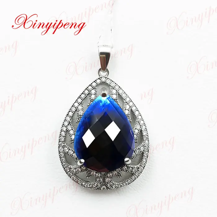 

925 Sterling silver with natural sapphire pendant contracted and delicate Fine jewelry Luxury and generous