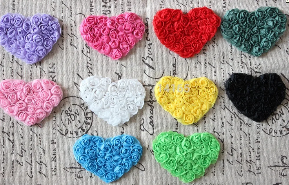 2''  (7*5cm)Chiffon Rosette Heart Lace flower Shabby Chic Frayed flowers