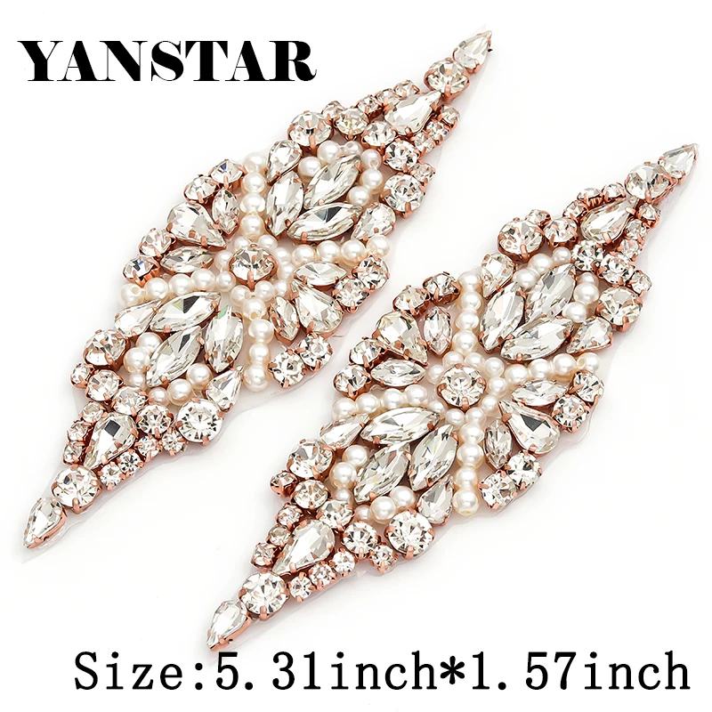 

YANSTAR (10pcs)Wholesale Crystal Appliques Wedding Dress Belt Rhinestones Appliques Sewing on For DIY Bridal Sash Belt YS981