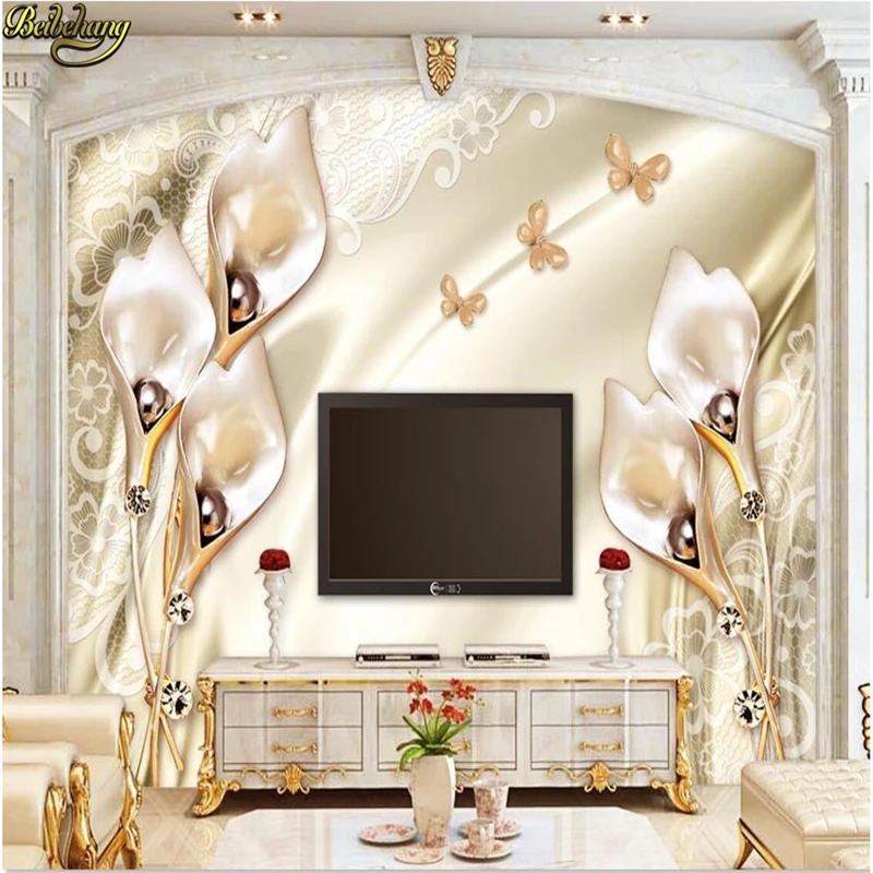 beibehang Luxury satin champagne tulip jewelry background wall custom photo wallpaper large mural wall stickers