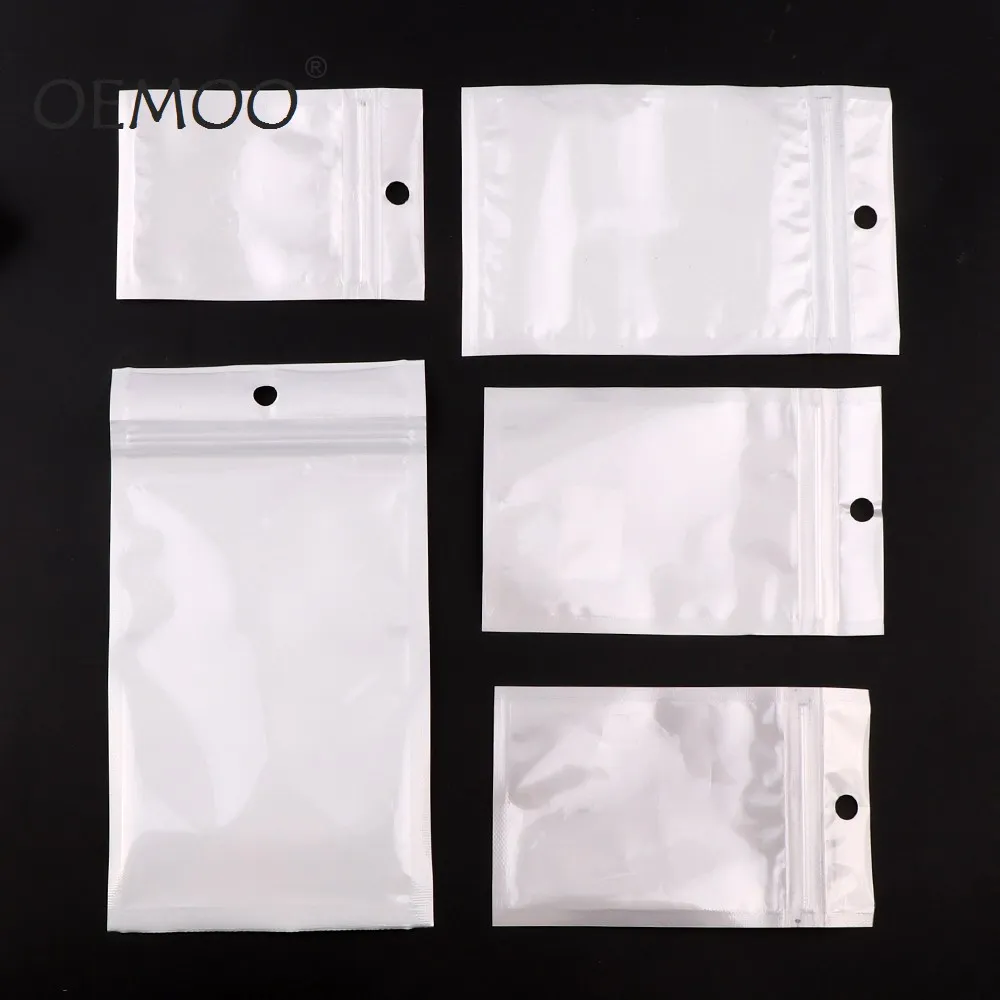 White Clear Self Seal Zipper Plastic Retail Packaging Poly Pouches Ziplock Zip Lock Bags Package With Hang Hole