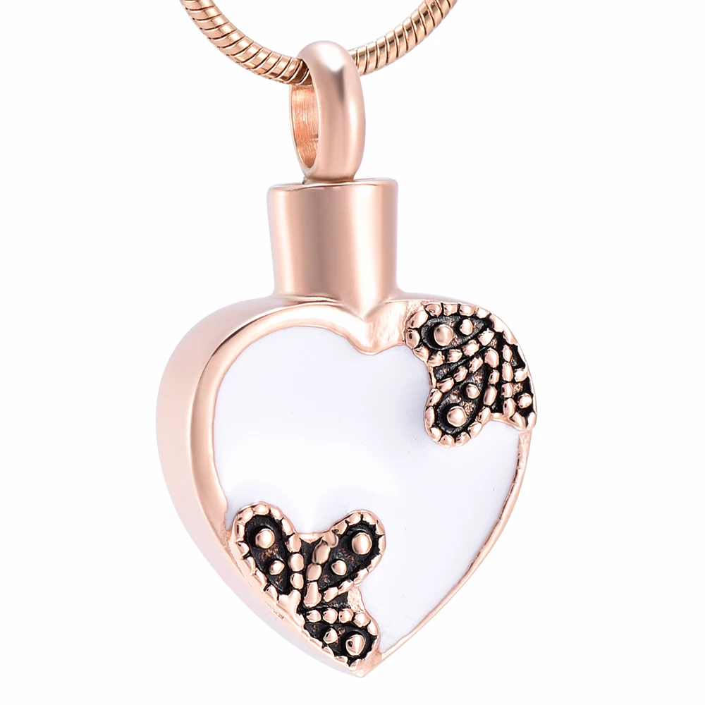 

IJD10011 Women Accessories Elegant Butterfly Pattern Inlay Heart Cremation Urn Necklace Stainless Steel Jewelry Pendants