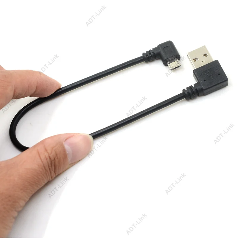 Micro USB Data Cable 90 Degree AM Left Angle Rickel Plated Short USB 2.0 -A-Male-5Pin to Right Angle Micro-B-5Pin Micro-USB 25cm