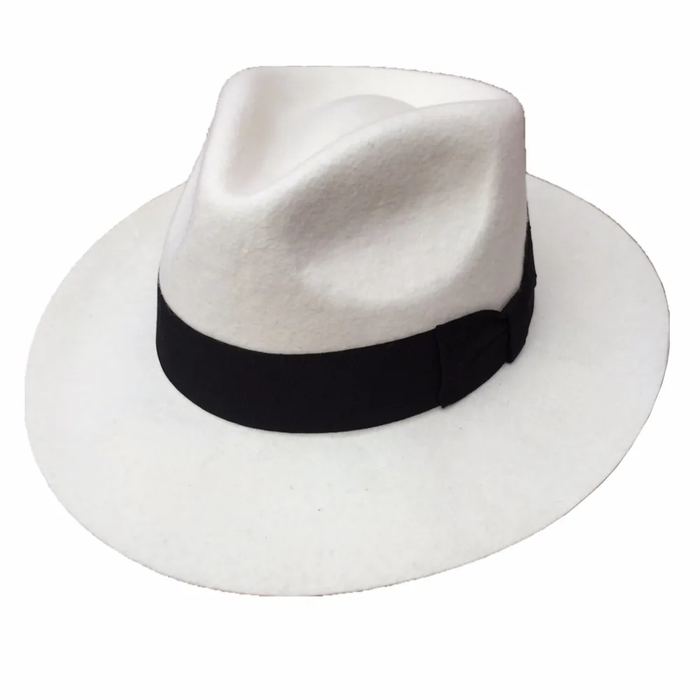 Classic Wool Felt Gangster Gentleman White Fedora Hat For Men 1920\'s Party