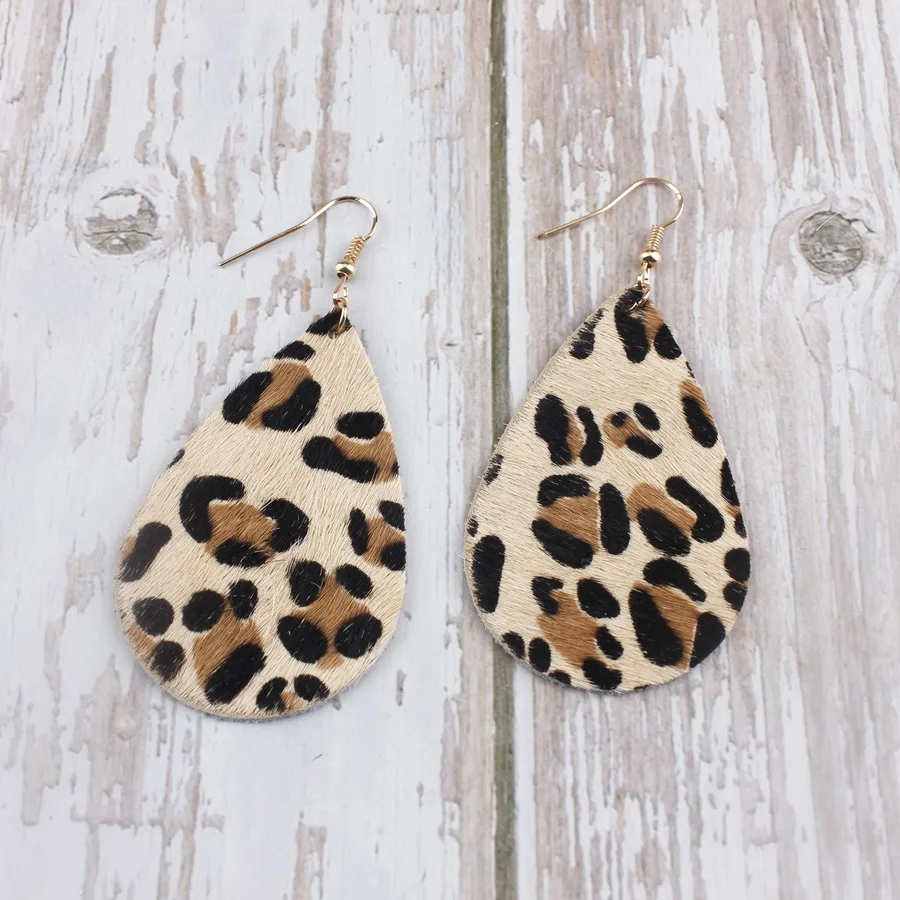 2019 Genuine Leather Leopard Print Teardrop Earrings  Leather Zebra-Stripe Dot Water Drop Earrings For Women  Accessories