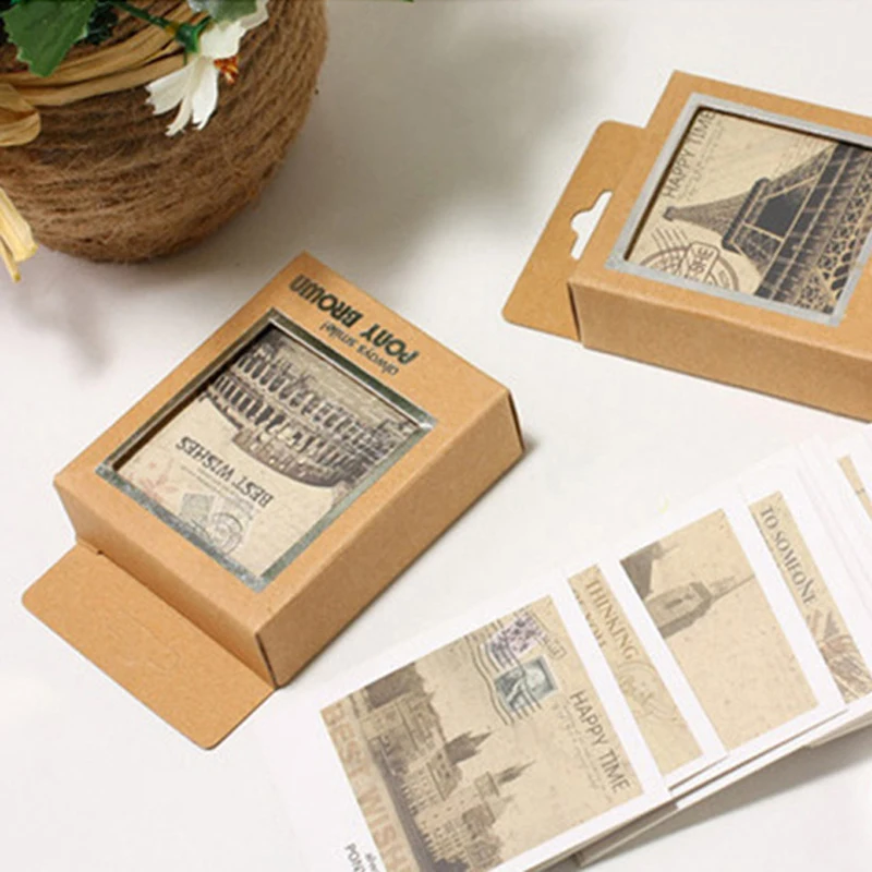 32 pcs/set New Vintage Architectural Landscape Travel Card Set Retro Envelope Paper Postcard Greeting Gifts Card Stationery