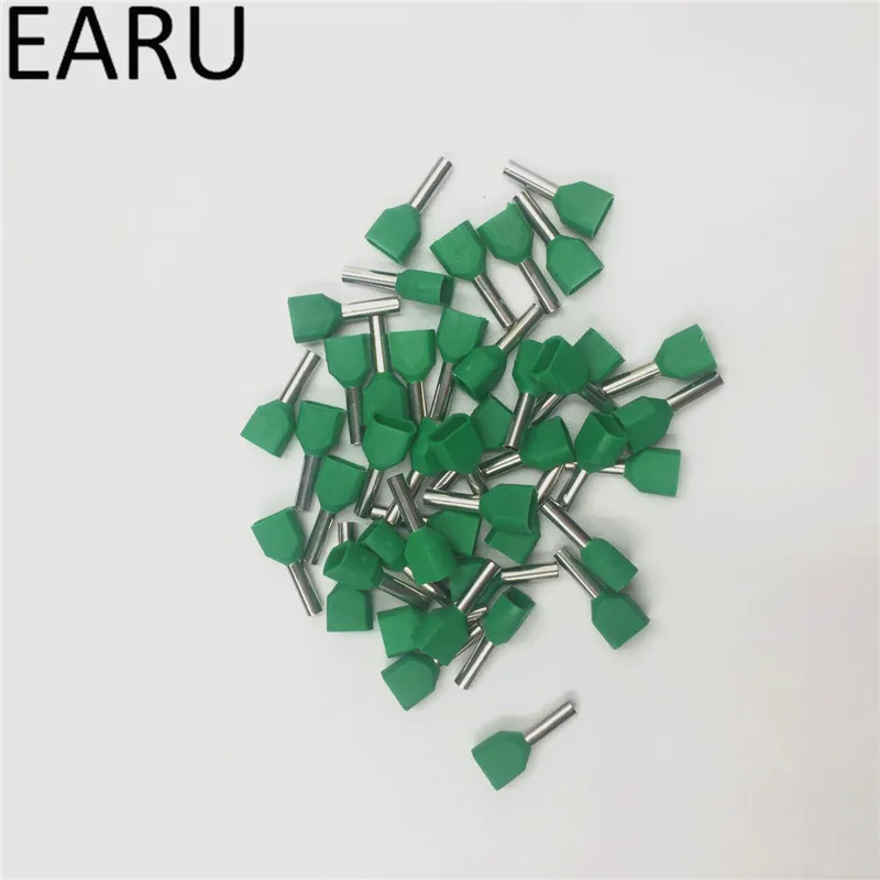 1000PCS E Tube TE2513 Type Double Pipe Insulated Twin Cord Cold-press Terminal Block Connector Needle End Multicolor 2X2.5 mm2