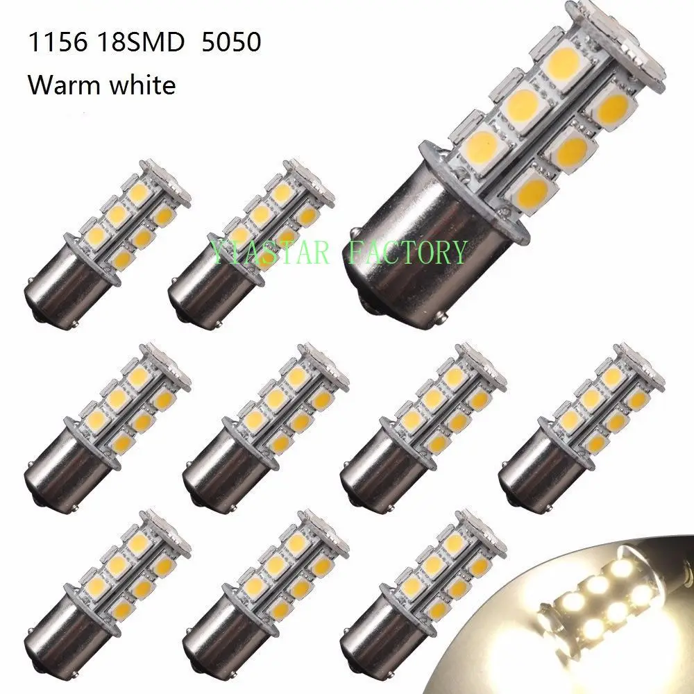 

100 шт., Автомобильные светодиодные лампы BA15S 1156 18 SMD P21W с теплым белым светом