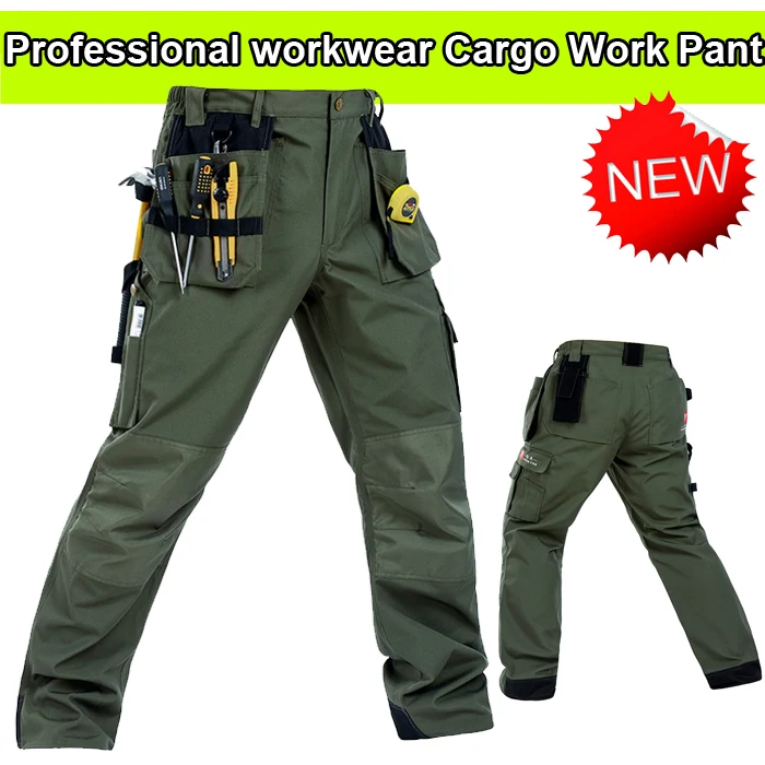 Bauskydd Men\'s High quality Polycotton workwear wear-resistance multi-pockets mens cargo  work trousers work pant army green