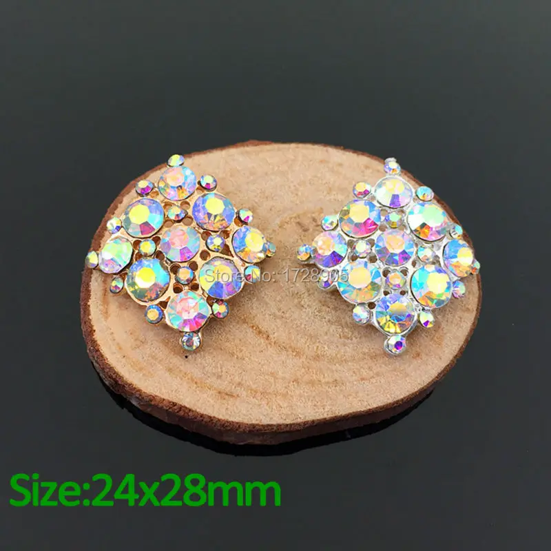 Geometric 10pcs 24x28mm AB Crystal Rhinestone Buttons Flower Square Cluster Flatback Wedding Embellishment Jewelry for nail