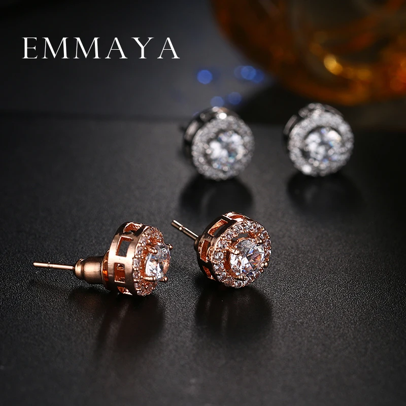 Emmaya Fashion Prong Setting CZ Crystal White / Rose Gold Color Stud Earrings Jewelry for Women Boucle D\'oreille