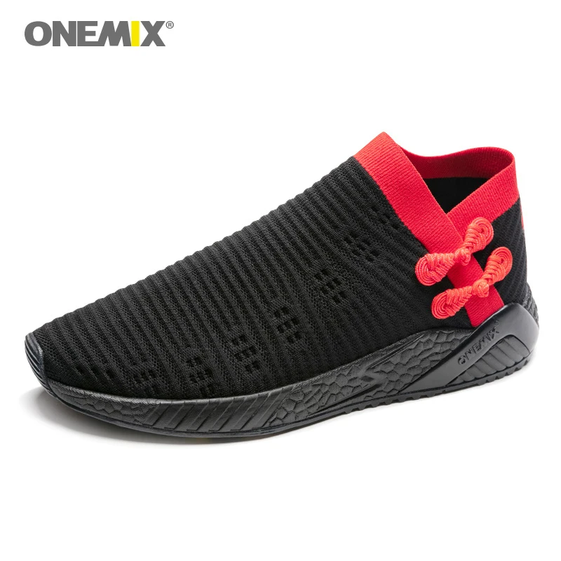Onemix Men Running Shoes Weaving Breathable Light Running Shoes Knitted Vamp For Women Shoes Walking Lightweight Slip Resistan