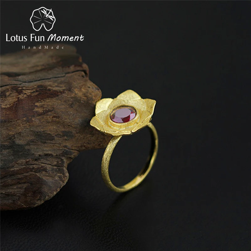 Lotus Fun Moment Real 925 Sterling Silver Natural Stone Creative Handmade Fashion Jewelry Pure Lotus Ring Female Rings Bijoux