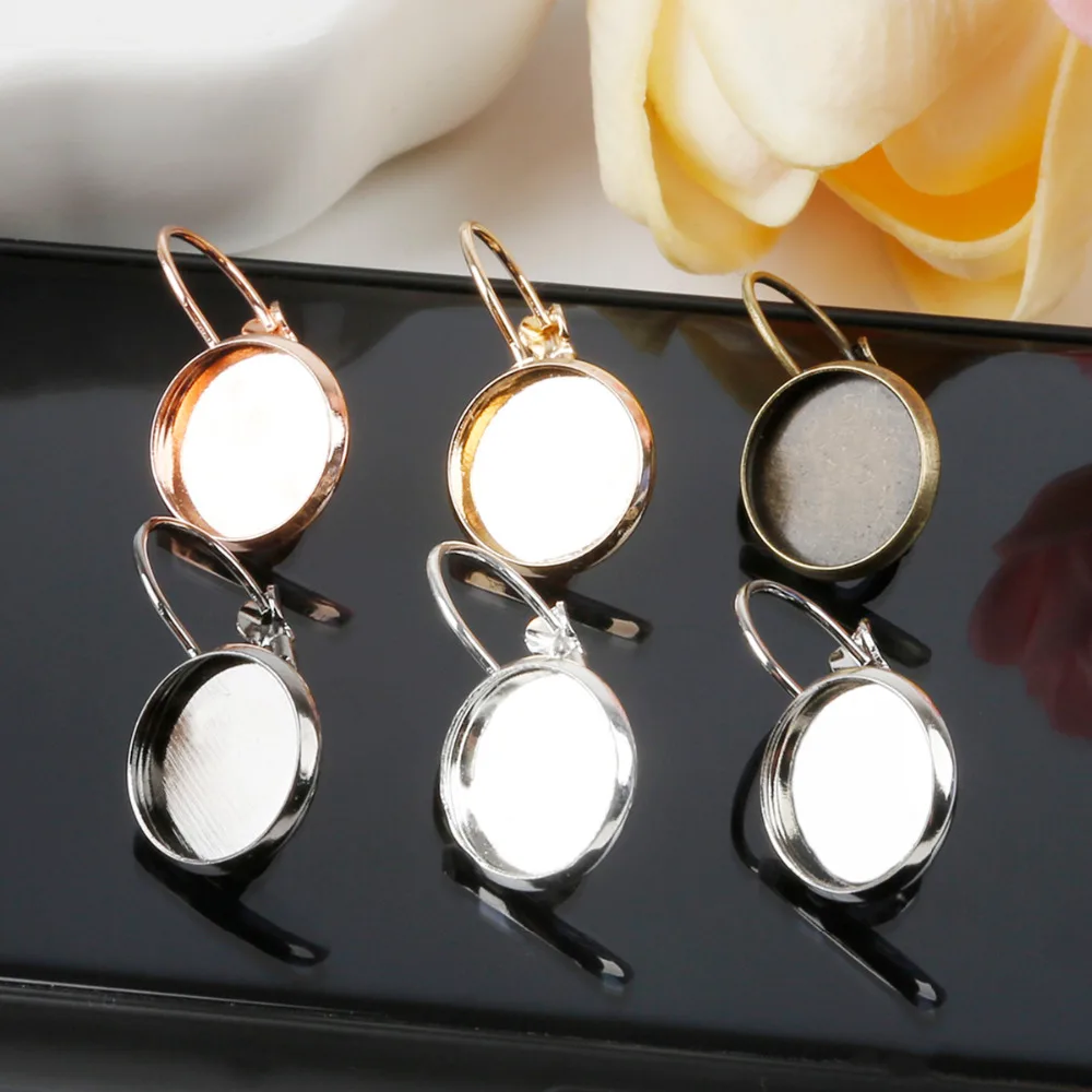 14mm 10pcs 6 Colors Plated French Lever Back Earrings Blank/Base,Fit 12mm Glass Cabochons,Buttons;Earring Bezels