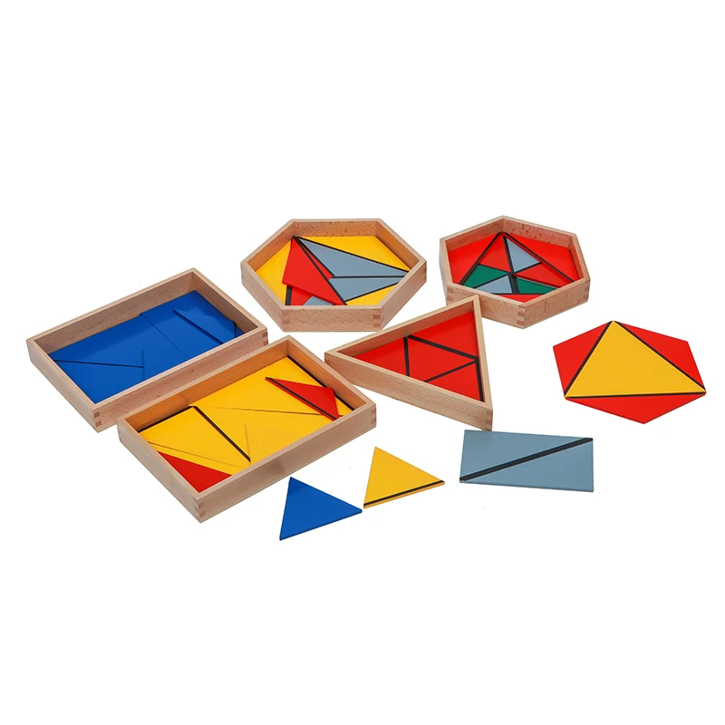 (5 of Set) Montessori Constructive Triangles Boxes Set Sensorial Materials for Kids Visual Sense Preschool Educational Equipment