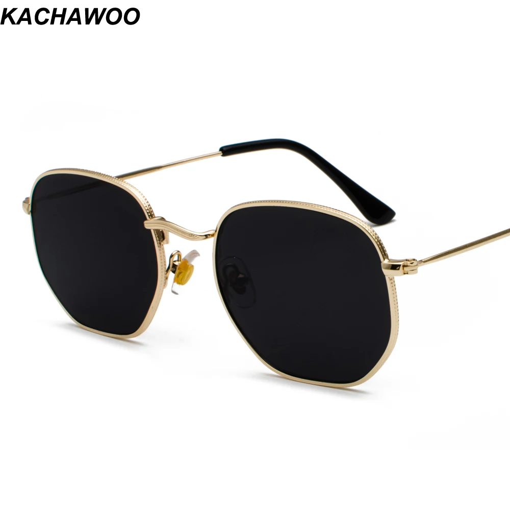 Kachawoo Vintage Gold Sunglasses Men Square Metal Frame Silver Brown Black Small Sun Glasses Female Unisex Summer Style