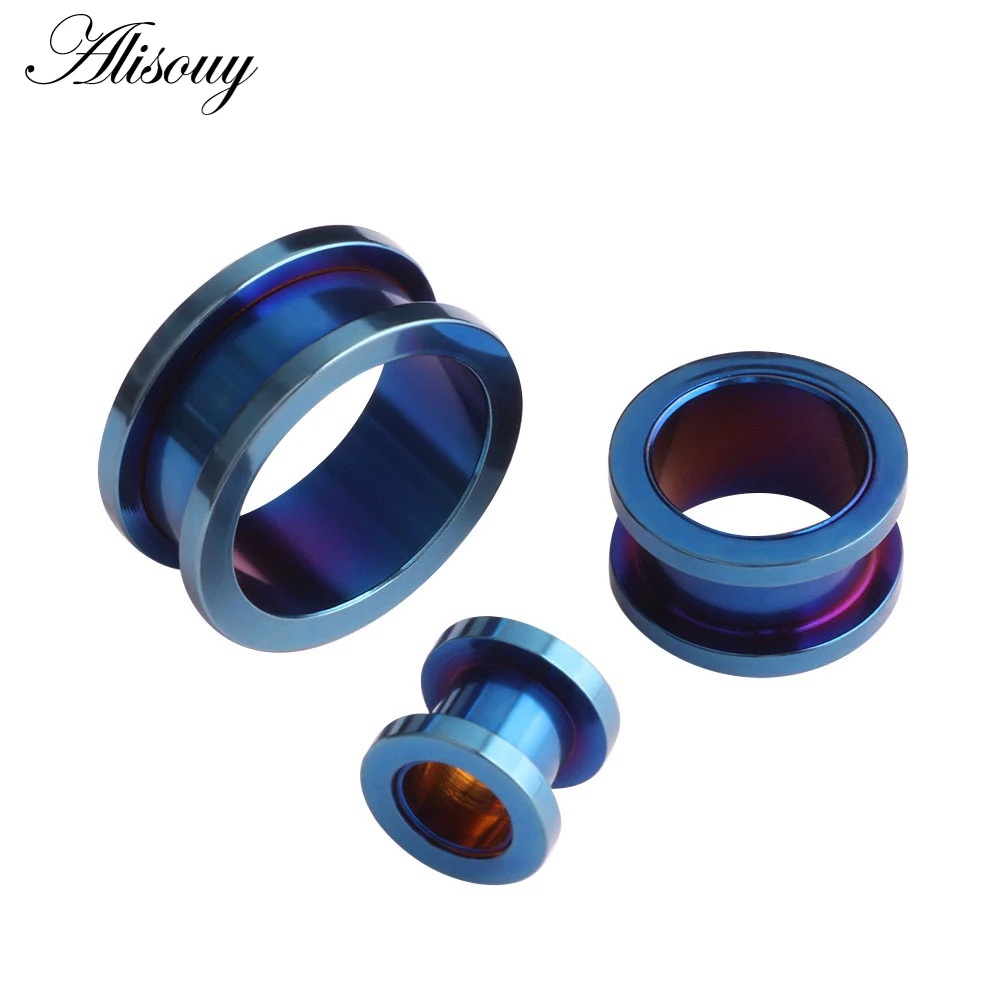 Alisouy Unisex 2PC Steel Ear Plugs Tunnel Flesh Earring Gauges Hollow Piercings Tunnels Expanders Mixed Color Body Jewelry