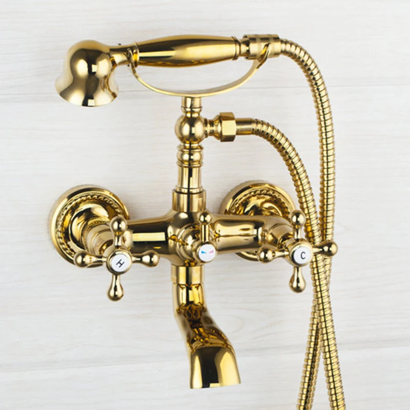 Monite Luxury Gold Plated Wall Mounted Dual Handles Polished Shower Bathroom Basin Sink Bathtub Torneira Tap Mixer Faucet