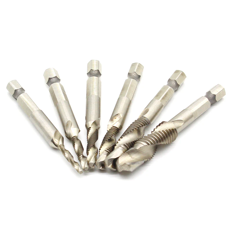 1/4\'\' Hex HSS High Speed Steel Thread Spiral Screw M3 M4 M5 M6 M8 M10 Metric Composite Tap Drill Bit Tap 6pcs/set