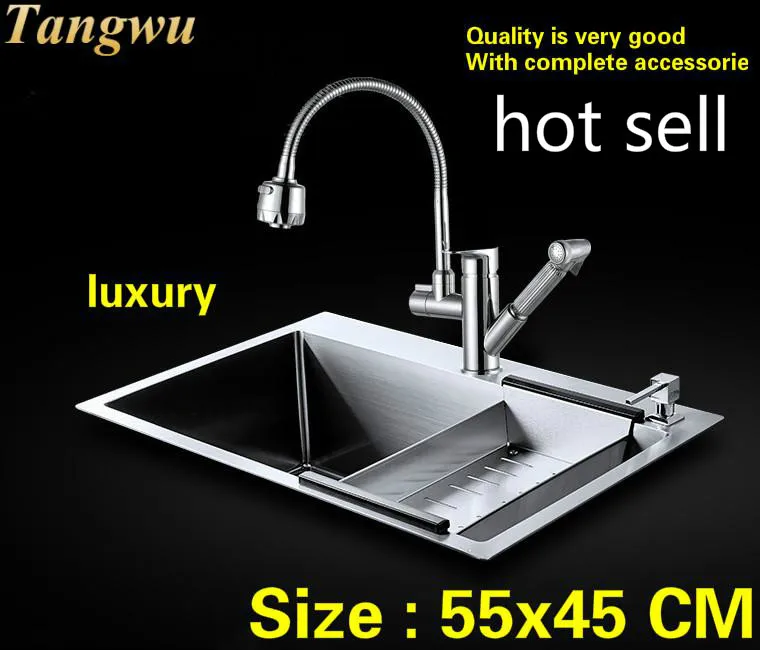 

Free shipping Hot sell household vogue luxury kitchen manual sink single trough wash the dishes 304 stainless steel 55x45 CM