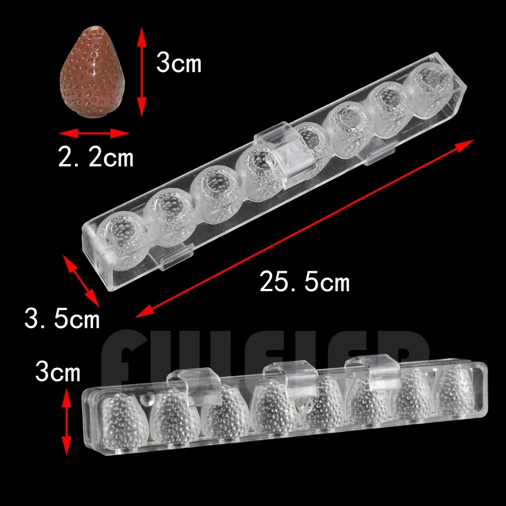 3D Strawberry Froms Polycarbonate Chocolate Mold, Diy Baking Tools Fruit Shaped Candy Mold ,Pc Pastry Chocolate  Mould