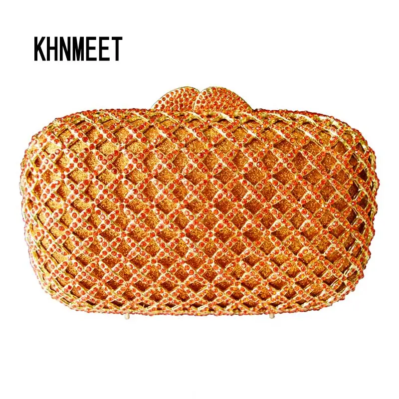 

Orange lattice Pattern Clutch Evening Bag Luxury crystal Party Clutch Purse Cocktail Bag Women Studded Diamond Lady Handbag 249