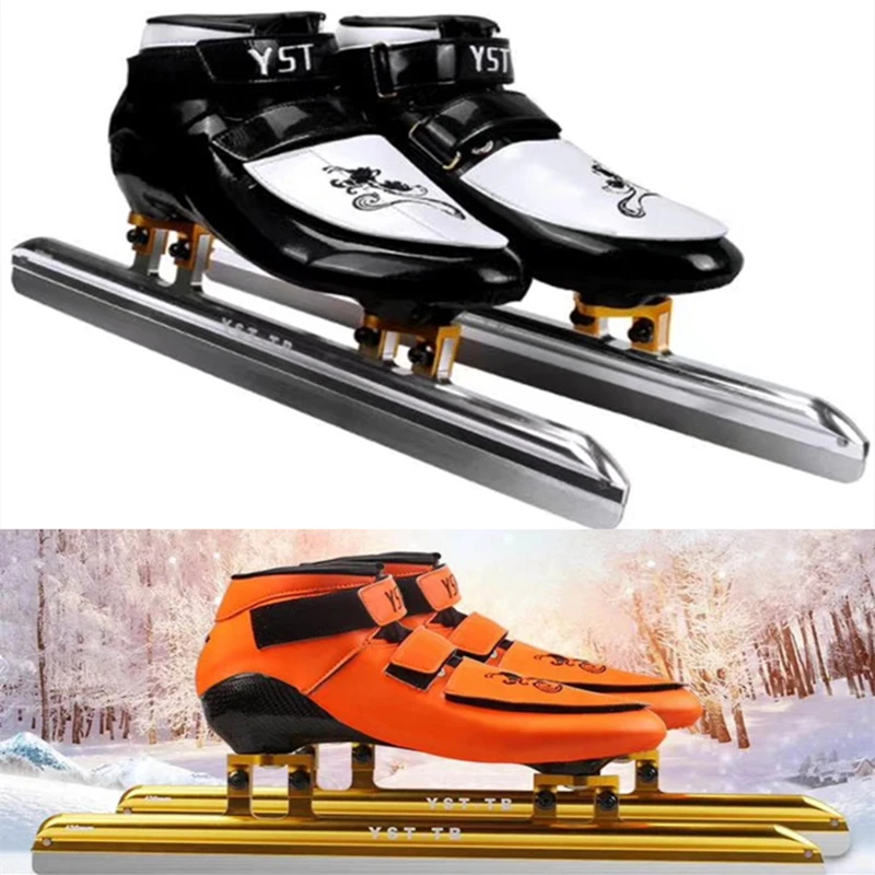 

Ice Blade Inline Skates for Speed Race Track Ice Skiing 430mm 410mm 380mm Short Track Orange White Carbon Fiber Boot 165mm Mount