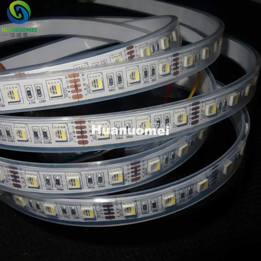 

NEW 5050 SMD 4-in-1 RGBW(6500K) LED Strip;60leds/m;DC12V input 5m long;waterproof in silicon tube;WHITE PCB